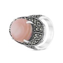 Sterling Silver 925 Ring Embedded With Natural Pink Shell And Marcasite Stones