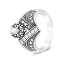 Sterling Silver 925 Ring Embedded With Natural White Shell And Marcasite Stones