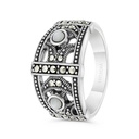 Sterling Silver 925 Ring Embedded With Natural White Shell And Marcasite Stones