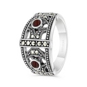 Sterling Silver 925 Ring Embedded With Natural Aqiq And Marcasite Stones