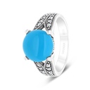 Sterling Silver 925 Ring Embedded With Natural Processed Turquoise And Marcasite Stones