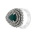 Sterling Silver 925 Ring Embedded With Natural Green Agate And Marcasite Stones