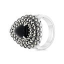 Sterling Silver 925 Ring Embedded With Natural Black Agate And Marcasite Stones