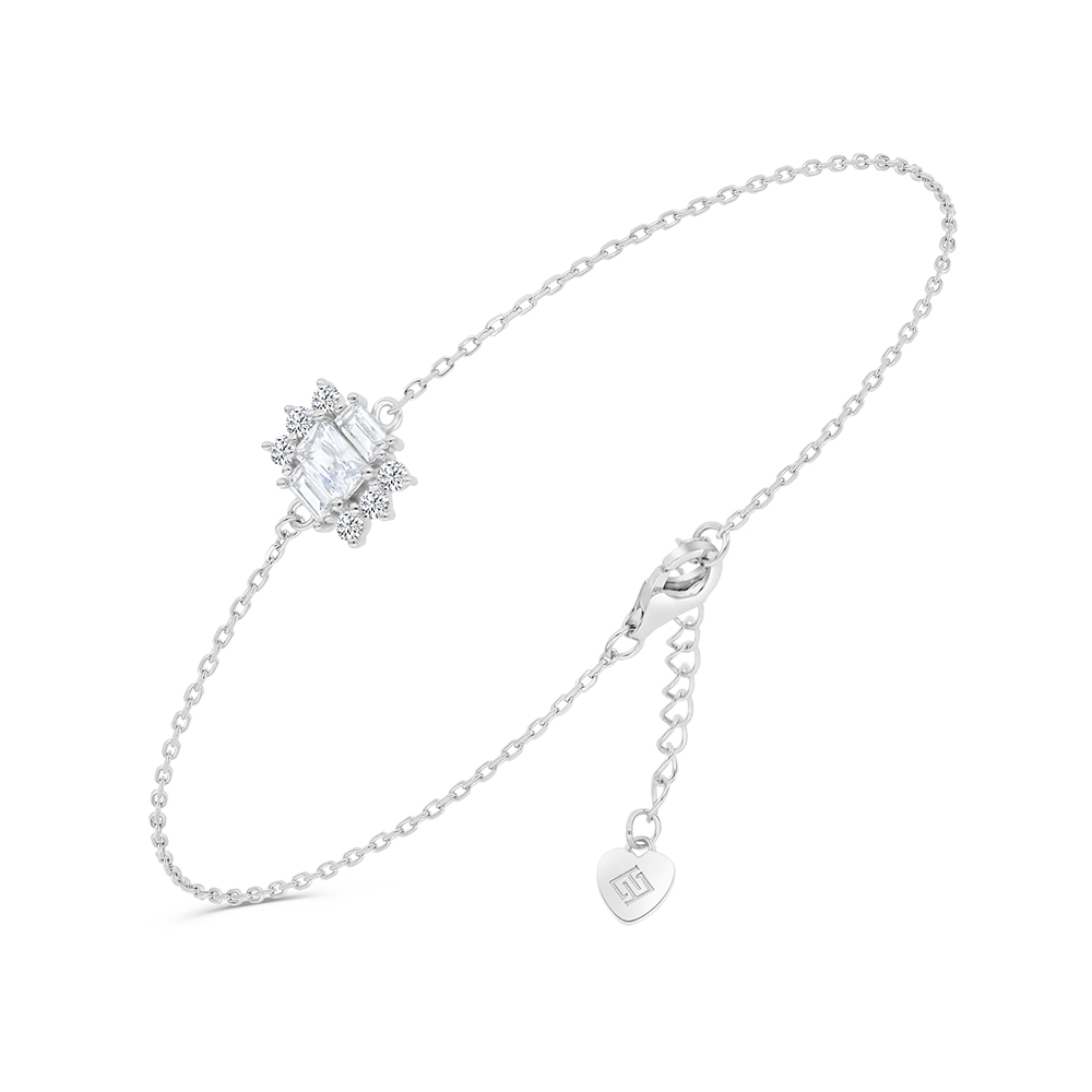 Sterling Silver 925 Bracelet Rhodium Plated Embedded With White CZ