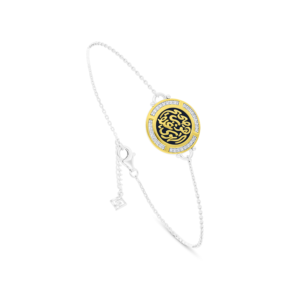 Sterling Silver 925 Bracelet Rhodium And Gold Plated Embedded With White CZ