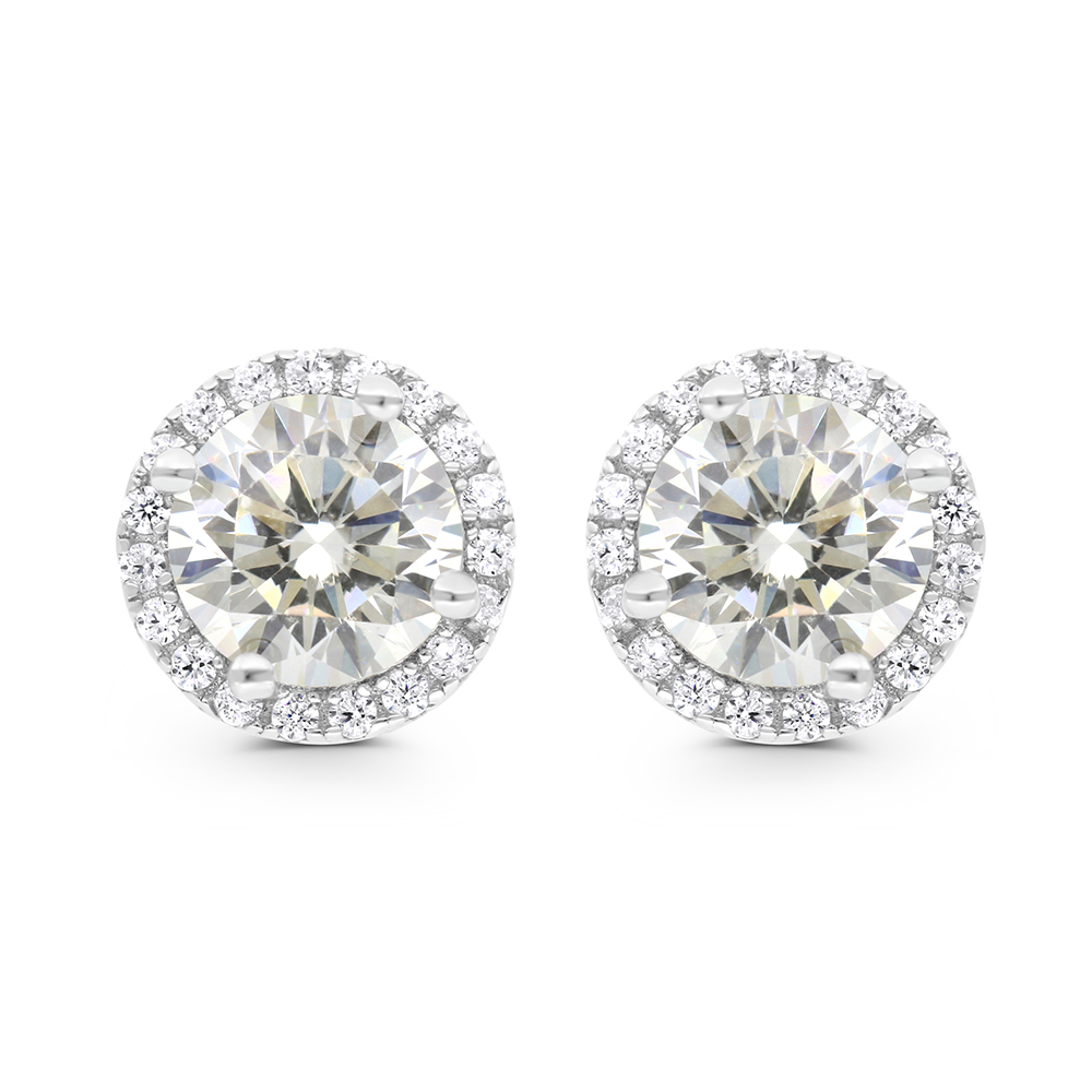 Sterling Silver 925 Earring Rhodium Plated Embedded With Yellow Zircon And White CZ