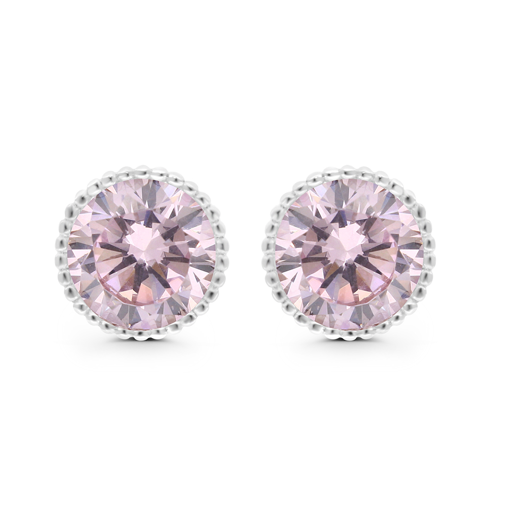 Sterling Silver 925 Earring Rhodium Plated Embedded With Pink Zircon