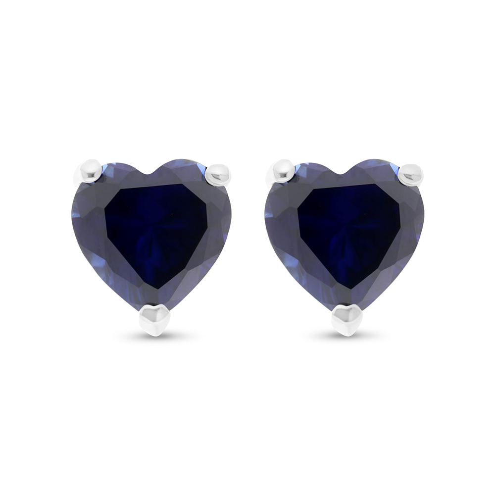 Sterling Silver 925 Earring Rhodium Plated Embedded With Sapphire Corundum