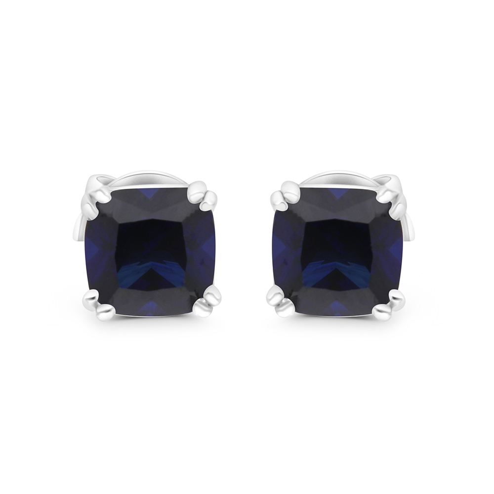 Sterling Silver 925 Earring Rhodium Plated Embedded With Sapphire Corundum 