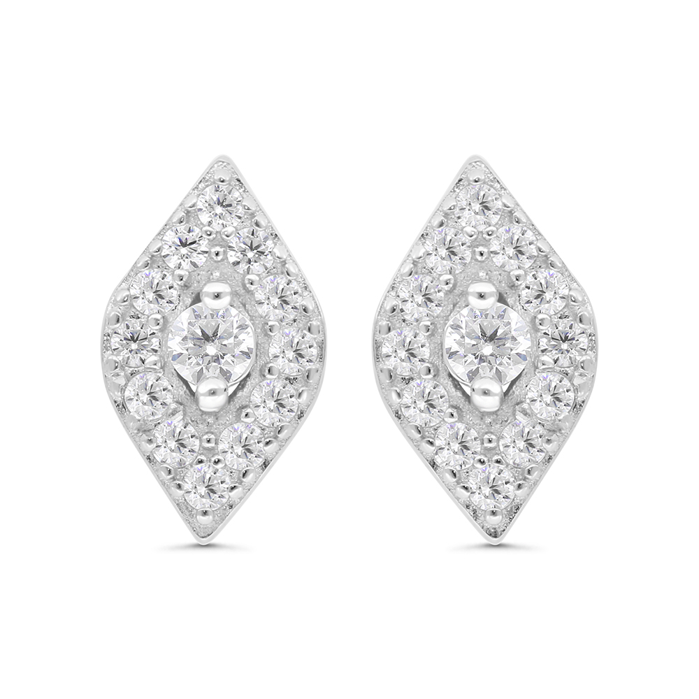 Sterling Silver 925 Earring Rhodium Plated Embedded With White CZ