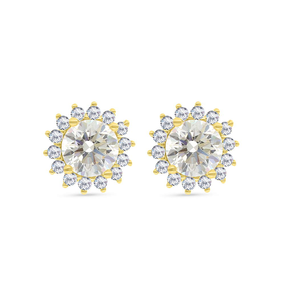 Sterling Silver 925 Earring Gold Plated Embedded With Yellow Zircon And White CZ