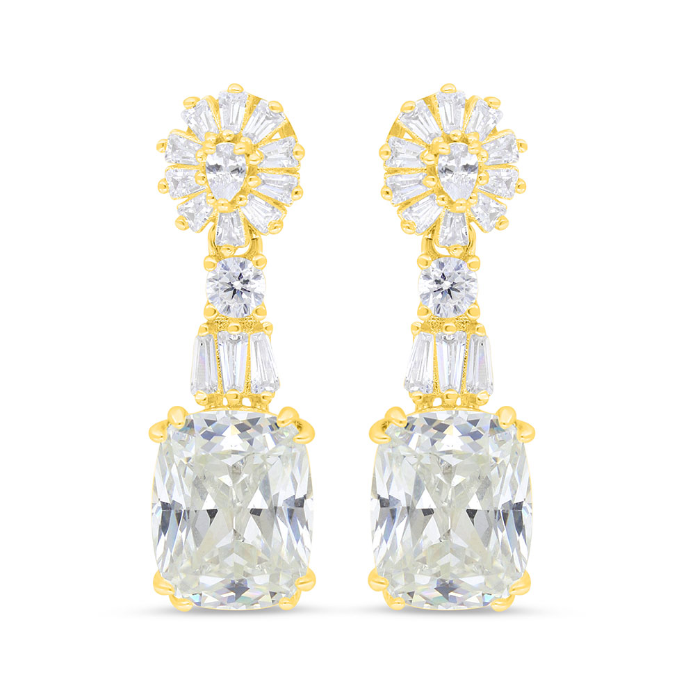 Sterling Silver 925 Earring Gold Plated Embedded With Yellow Zircon And White CZ