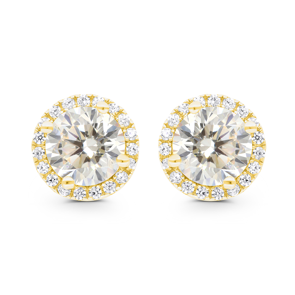 Sterling Silver 925 Earring Gold Plated Embedded With Yellow Zircon And White CZ