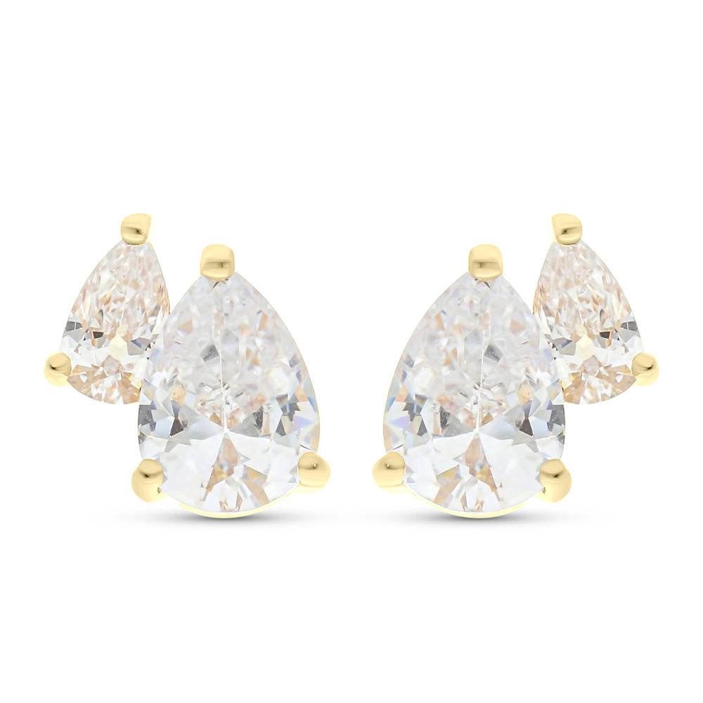 Sterling Silver 925 Earring Gold Plated Embedded With White CZ