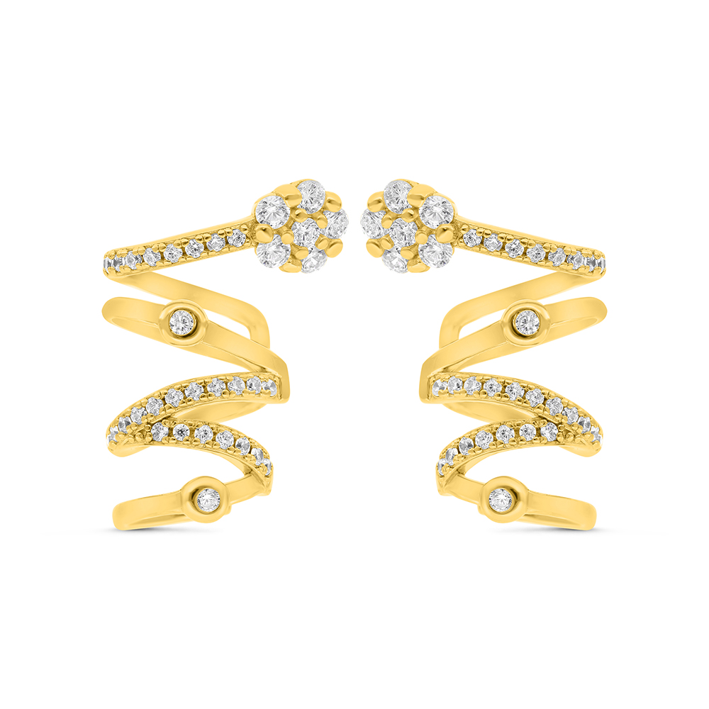 Sterling Silver 925 Earring Gold Plated Embedded With White CZ