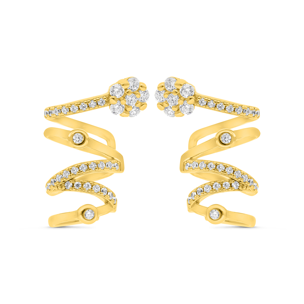 Sterling Silver 925 Earring Gold Plated Embedded With White CZ