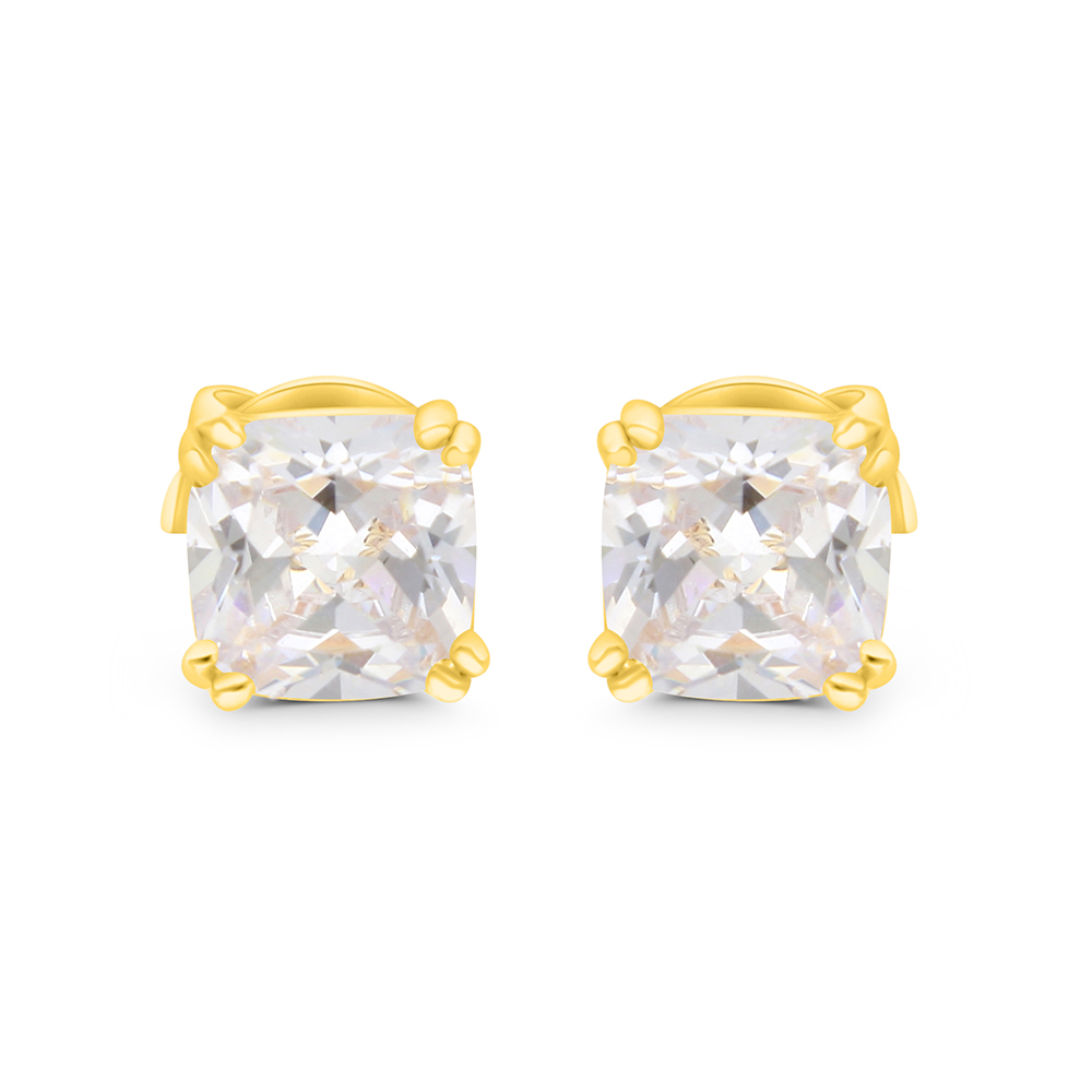 Sterling Silver 925 Earring Gold Plated Embedded With White CZ