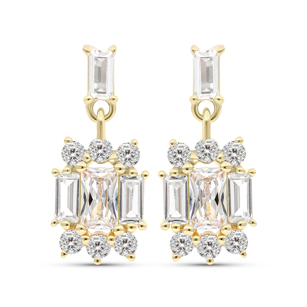 Sterling Silver 925 Earring Gold Plated Embedded With White CZ