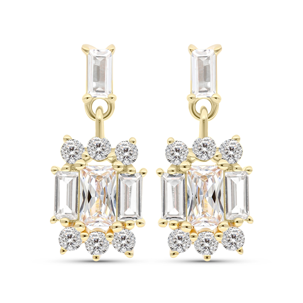 Sterling Silver 925 Earring Gold Plated Embedded With White CZ