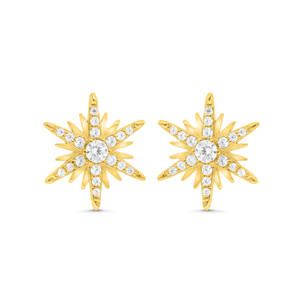 Sterling Silver 925 Earring Gold Plated Embedded With White CZ