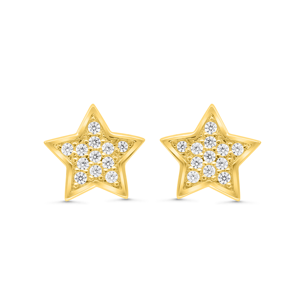 Sterling Silver 925 Earring Gold Plated Embedded With White CZ