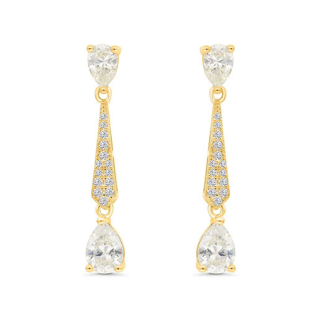 Sterling Silver 925 Earring Gold Plated Embedded With White CZ