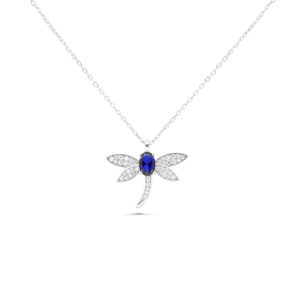 Sterling Silver 925 Necklace Rhodium Plated Embedded With Sapphire Corundum And White CZ