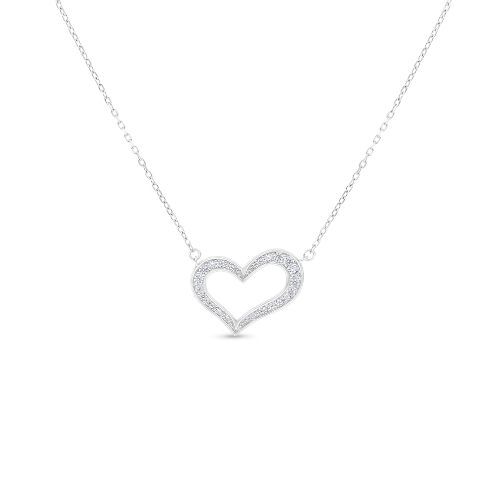 Sterling Silver 925 Necklace Rhodium Plated Embedded With White CZ