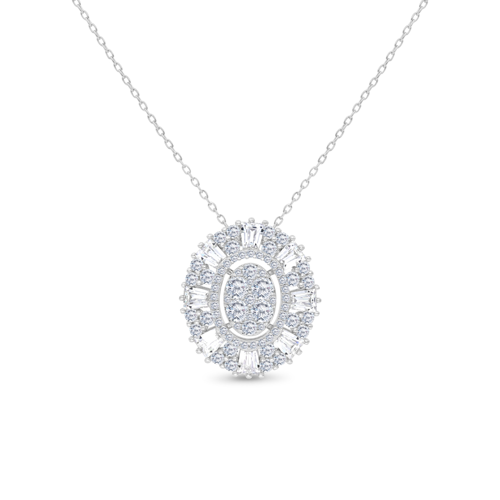 Sterling Silver 925 Necklace Rhodium Plated Embedded With White CZ