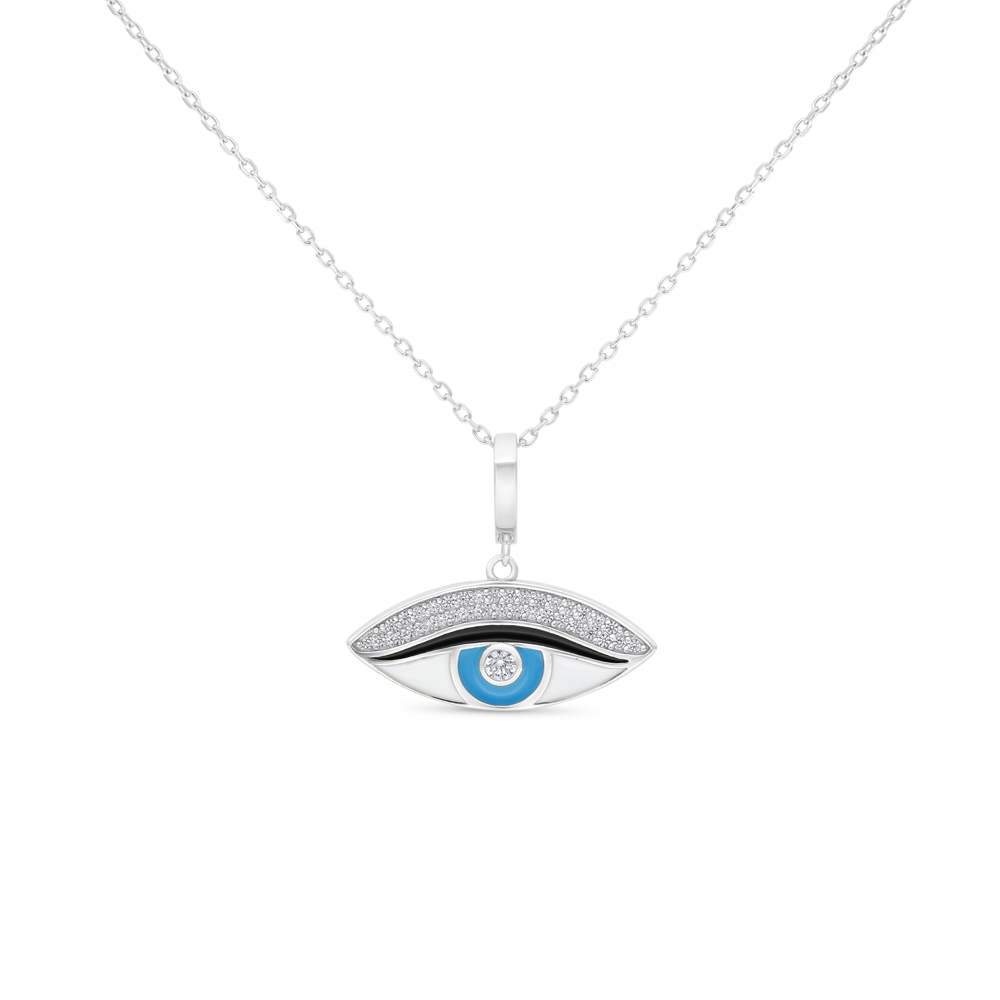 Sterling Silver 925 Necklace Rhodium Plated Embedded With White CZ