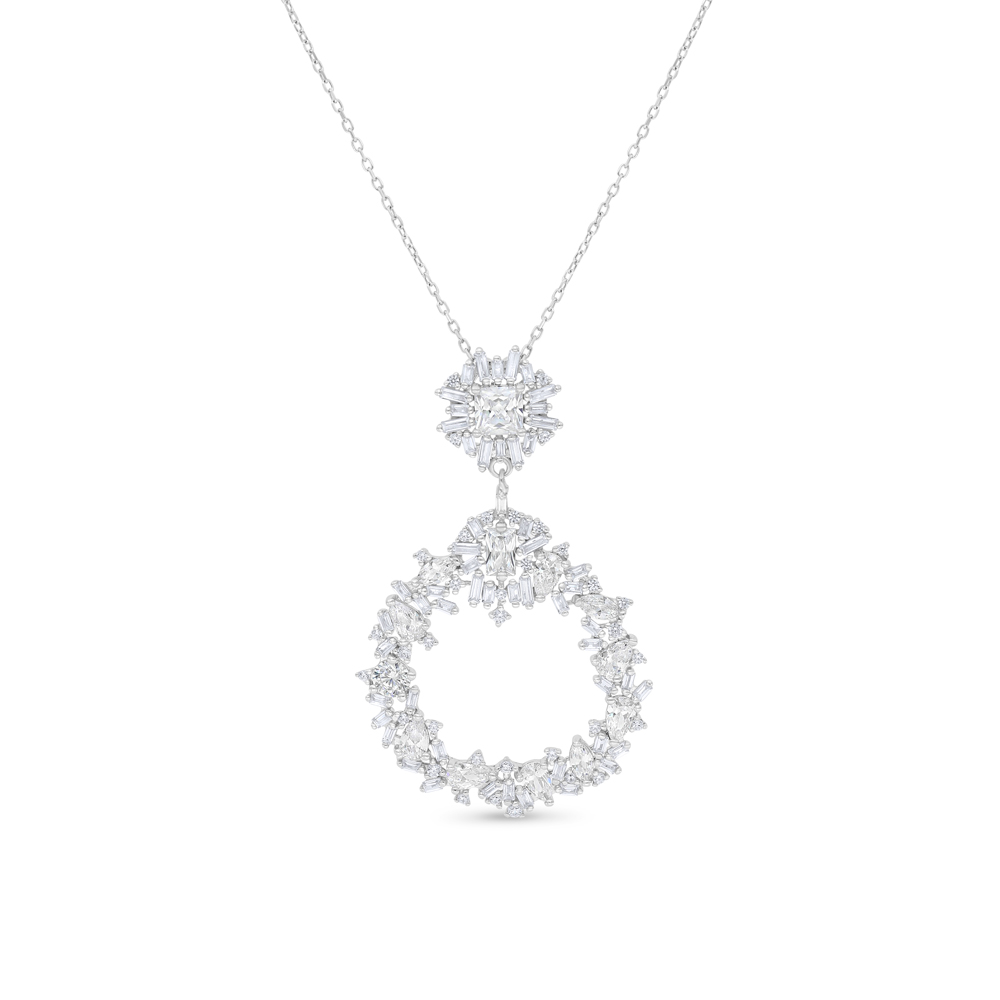 Sterling Silver 925 Necklace Rhodium Plated Embedded With White CZ