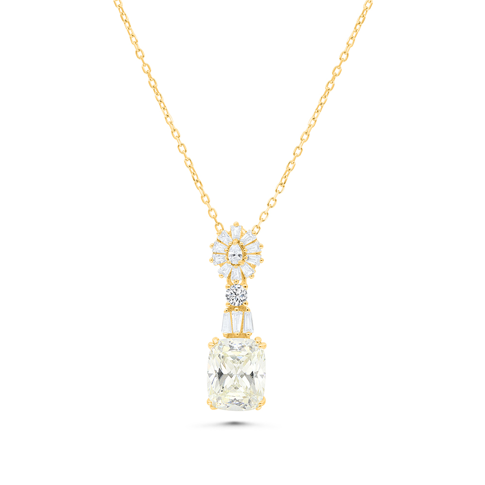 Sterling Silver 925 Necklace Gold Plated Embedded With Yellow Zircon And White CZ