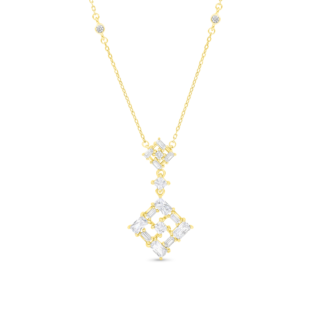 Sterling Silver 925 Necklace Gold Plated Embedded With White CZ