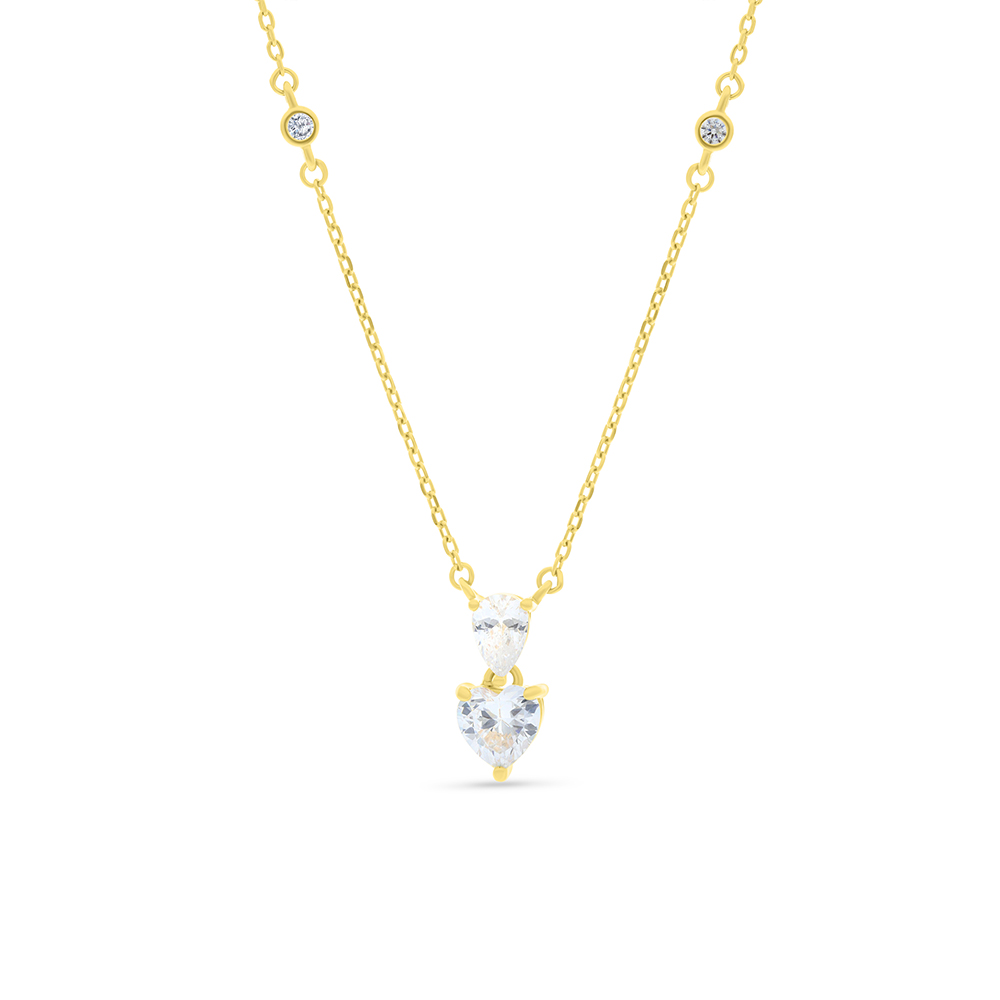 Sterling Silver 925 Necklace Gold Plated Embedded With White CZ