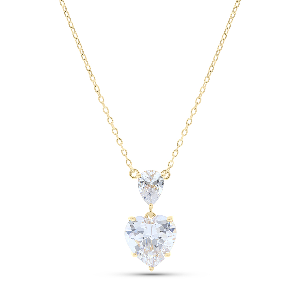 Sterling Silver 925 Necklace Gold Plated Embedded With White CZ