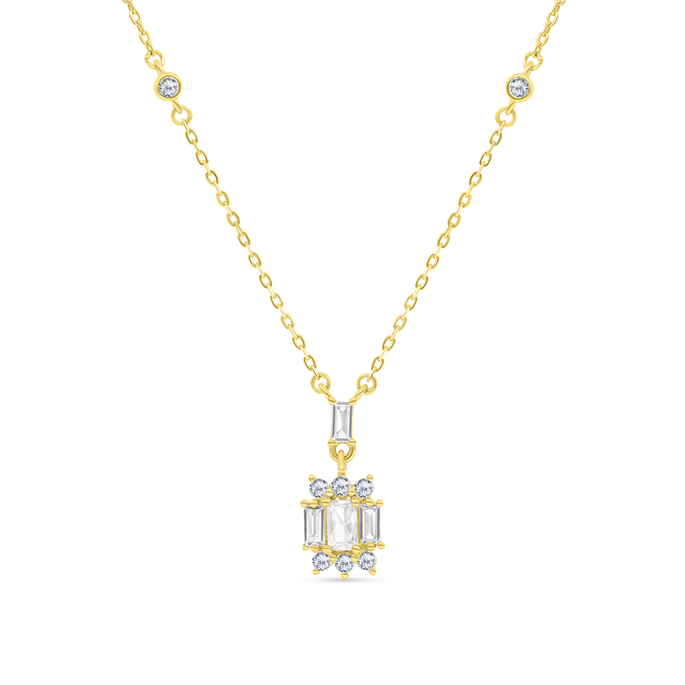 Sterling Silver 925 Necklace Gold Plated Embedded With White CZ