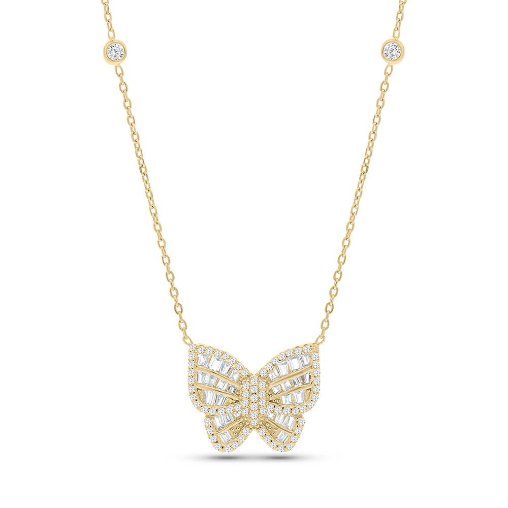 Sterling Silver 925 Necklace Gold Plated Embedded With White CZ