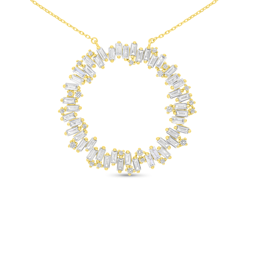 Sterling Silver 925 Necklace Gold Plated Embedded With White CZ