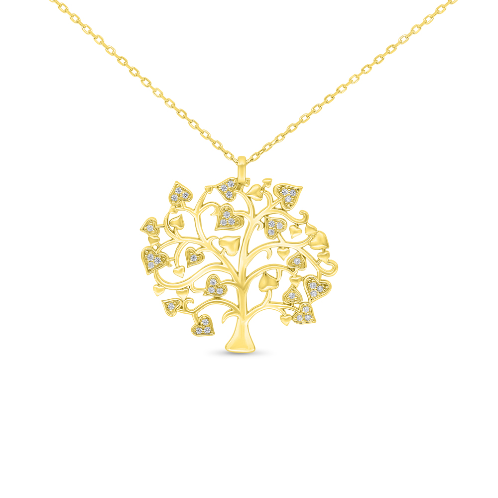 Sterling Silver 925 Necklace Gold Plated Embedded With White CZ