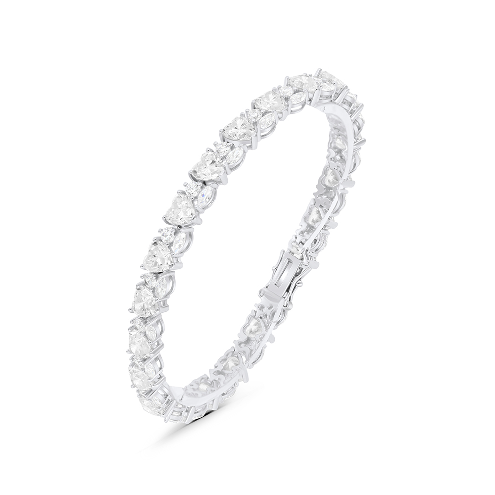 Sterling Silver 925 Bracelet Rhodium Plated Embedded With White CZ