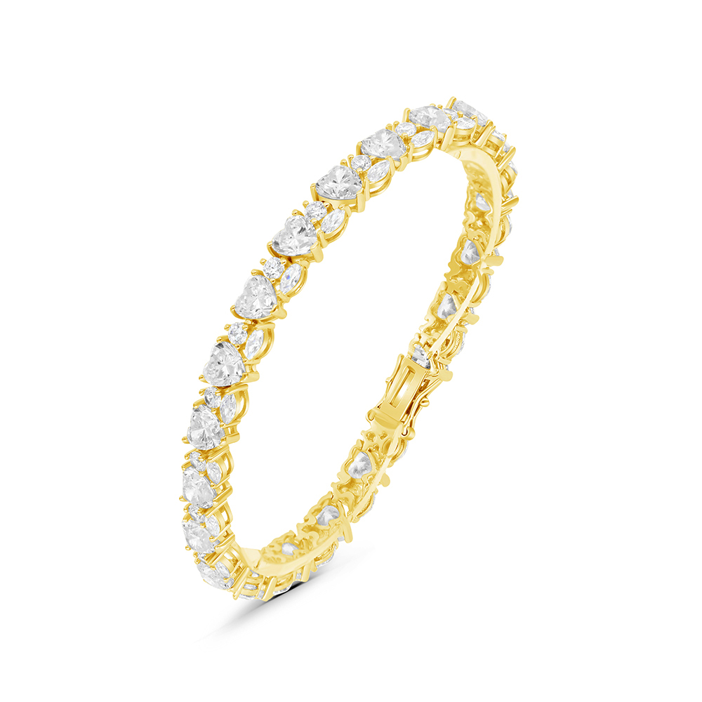 Sterling Silver 925 Bracelet Gold Plated Embedded With White CZ