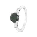 Sterling Silver 925 Ring Rhodium Plated Embedded With Emerald Zircon And White CZ