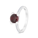 Sterling Silver 925 Ring Rhodium Plated Embedded With Ruby Corundum And White CZ