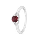 Sterling Silver 925 Ring Rhodium Plated Embedded With Ruby Corundum And White CZ