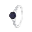 Sterling Silver 925 Ring Rhodium Plated Embedded With Sapphire Corundum And White CZ