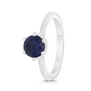 Sterling Silver 925 Ring Rhodium Plated Embedded With Sapphire Corundum And White CZ