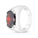 Sterling Silver 925 Ring Rhodium Plated Embedded With Garnet CZ For Men