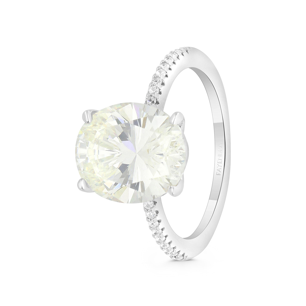 Sterling Silver 925 Ring Rhodium Plated Embedded With Yellow Zircon And White CZ