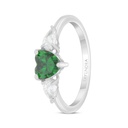 Sterling Silver 925 Ring Rhodium Plated Embedded With Emerald Zircon And White CZ