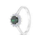 Sterling Silver 925 Ring Rhodium Plated Embedded With Emerald Zircon And White CZ